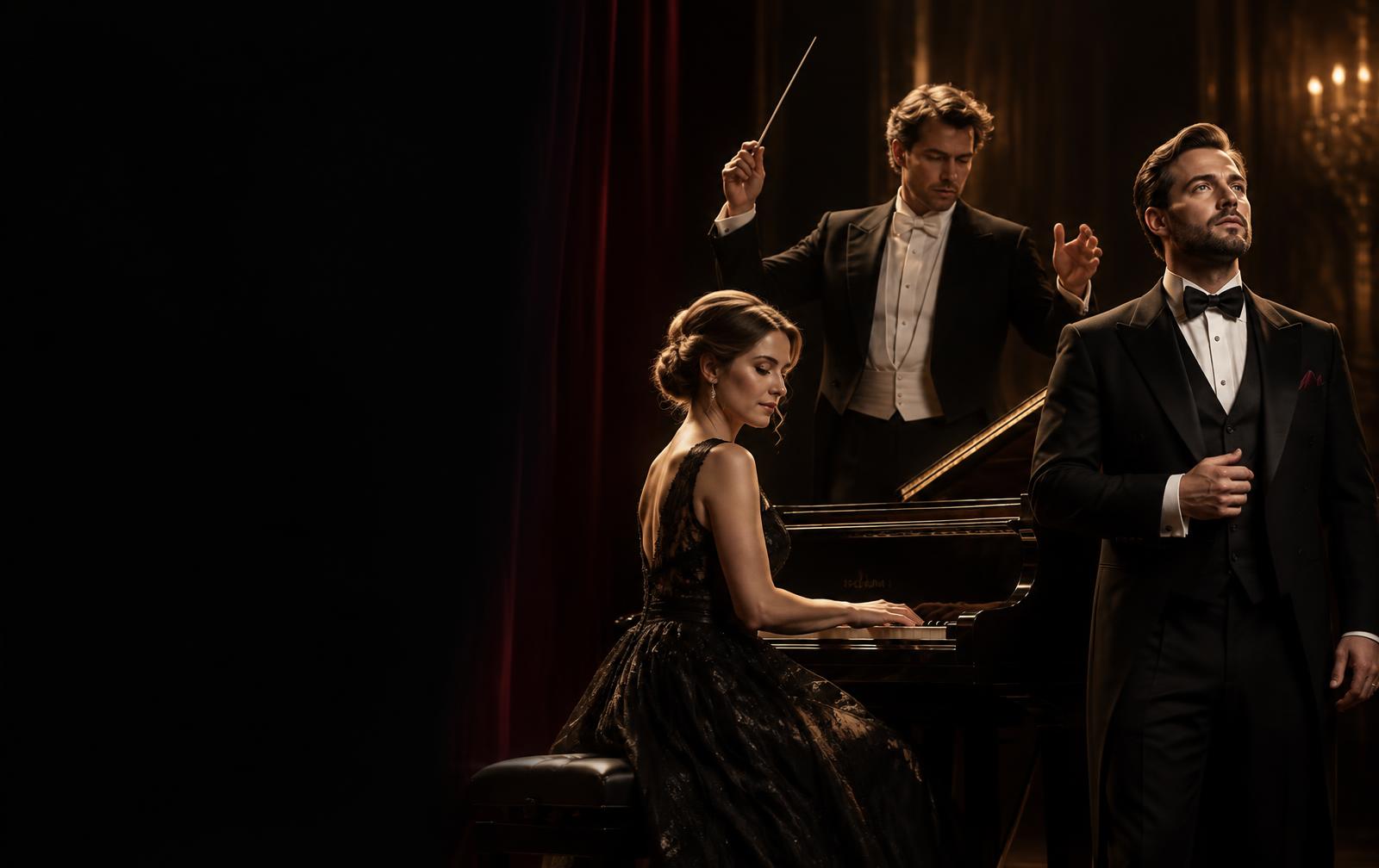 Pianisti, kapellimestari ja laulusolisti konserttilavalla